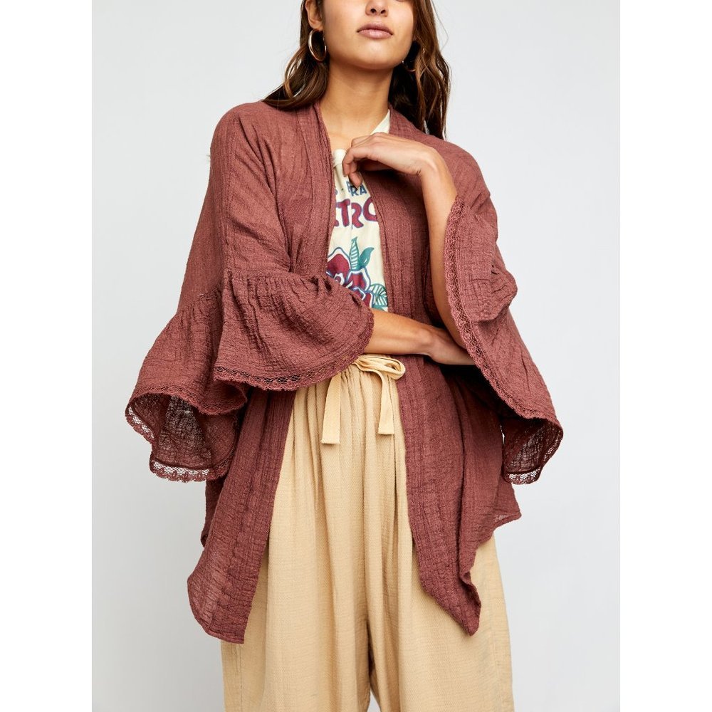 Free People Dusty Rose Textured Openfront Kimono Wrap